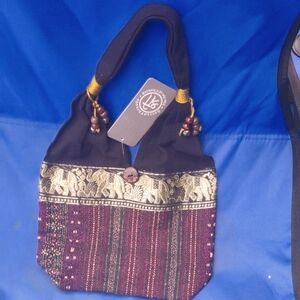 Sacred Threads Black and Purple Shoulder Bag with Bohemian Flair